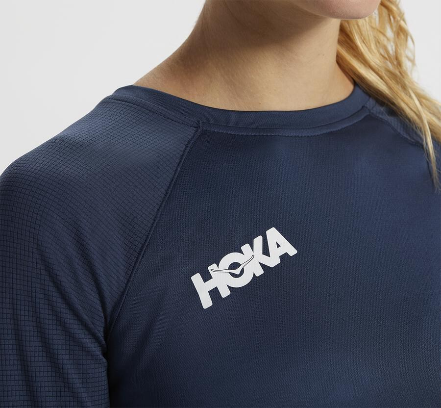 Top Hoka One One Mujer - Performance 3/4 Sleeve - Azul Marino - RZN842057